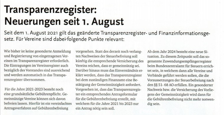 Neuerungen im Transparenzregister